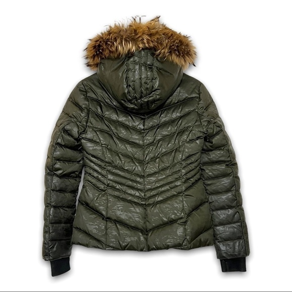 *ANDREW MARC Quilted Down Olive Fur‎ Lined Hood Après-Ski Winter Puffer Coat S - Picture 2 of 7